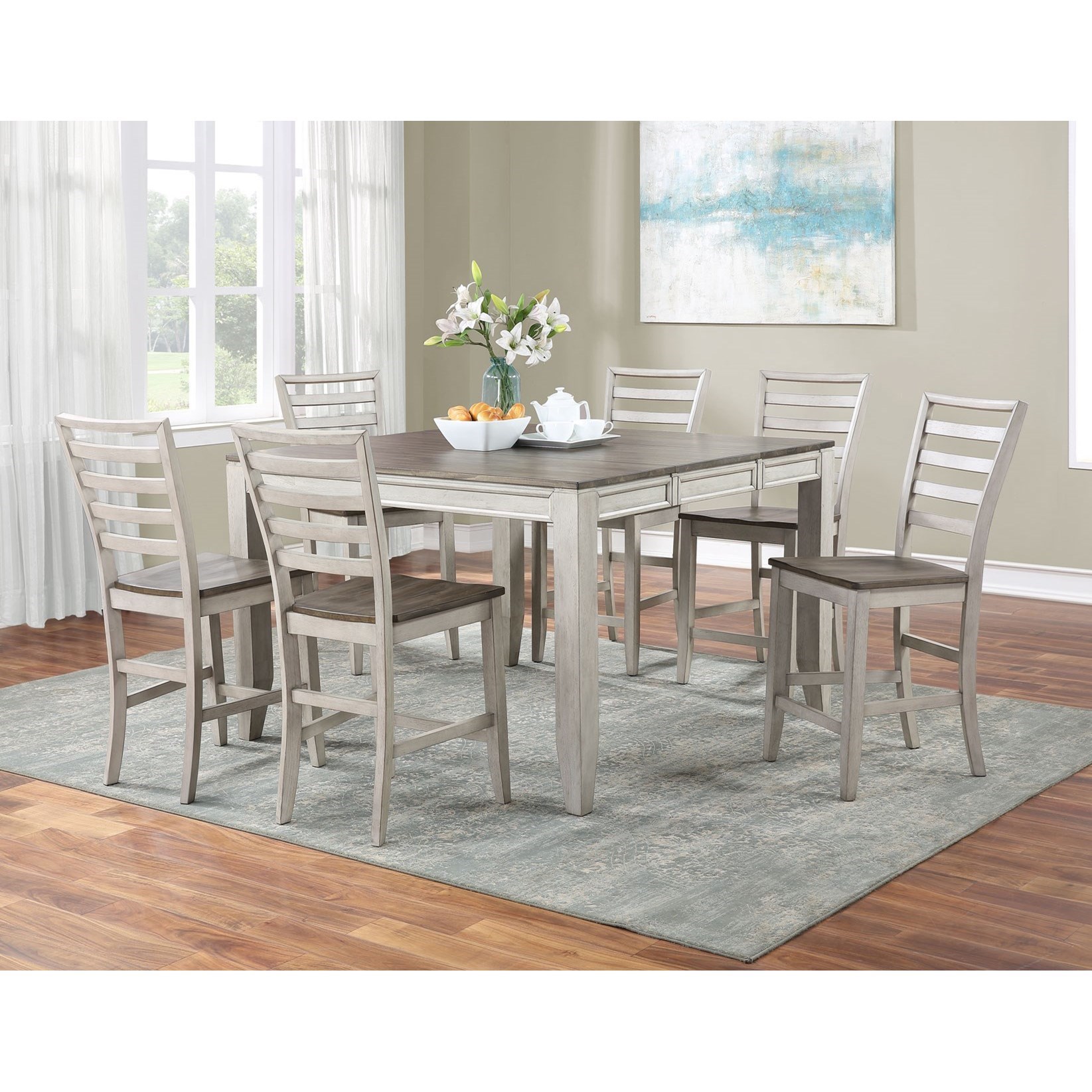 Steve Silver Abacus Casual 7Piece Counter Table and Chair Set with Butterfly Leaf A1